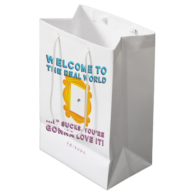 Sacola Para Presentes Média AMIGOS™ | Bem-vindos ao mundo real - buraco de pes (Frente inclinada)