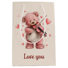Sacola Para Presentes Média Amo Você Teddy com Violino