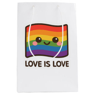 Sacola Para Presentes Média Amor é Amor - Design do Arco-Íris Kawaii