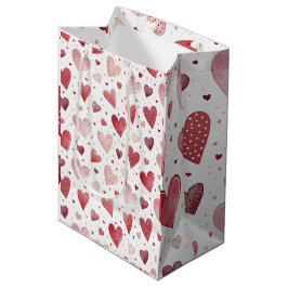 Sacola Para Presentes Média Amor em Aquarela - Padrão Cardíaco Whimsical