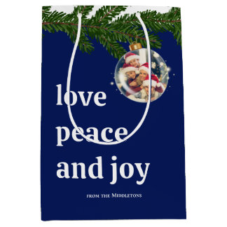 Sacola Para Presentes Média Amor Paz Alegria Natal Família Foto Burgundy Verme