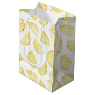 Sacola Para Presentes Média Ananases Amarelos Tropicais Aniversário