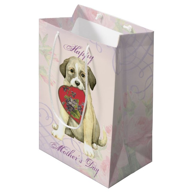 Sacola Para Presentes Média Anatólia Shepherd Dog Heart Mãe (Frente inclinada)
