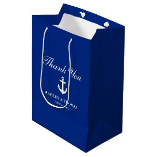 Sacola Para Presentes Média Anchor Náutico de Casamento Azul
