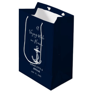 Sacola Para Presentes Média Âncora Náutica Personalizada Casamento Azul Marinh