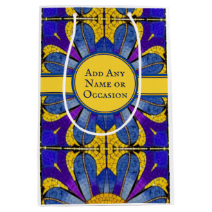Sacola Para Presentes Média Andar do mosaico azul e amarelo histórico - seu te