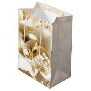Sacola Para Presentes Média Anéis De Casamento Na Flor Magnolia