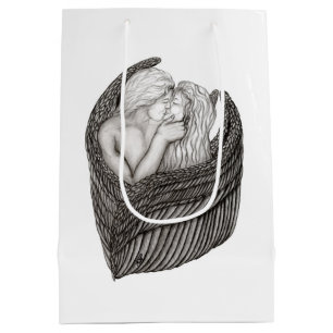 Sacola Para Presentes Média Angels Kissing, Design preto e branco