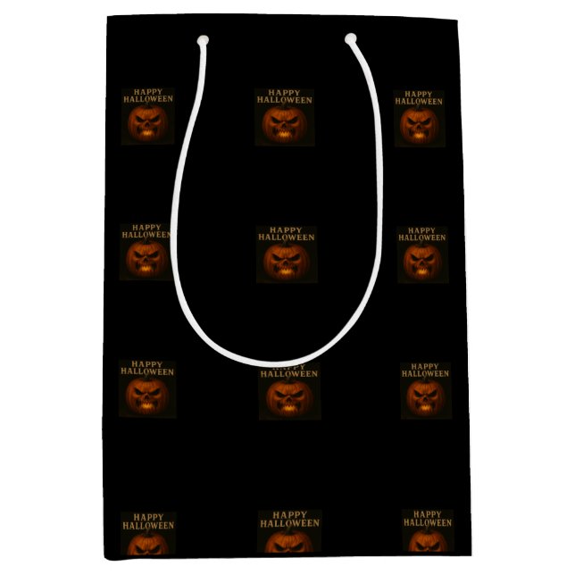 Sacola Para Presentes Média Angry Pumpkin Halloween Medium Gift Bag (Frente)