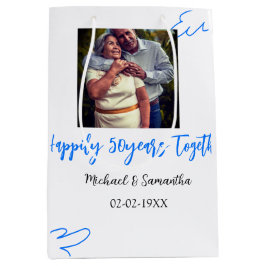 Sacola Para Presentes Média anima o nome da foto azul de folha de 50 anos