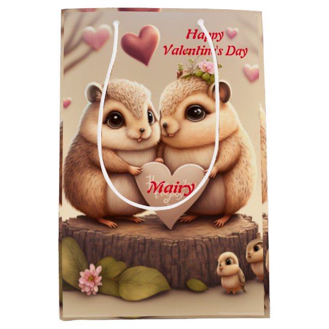 Sacola Para Presentes Média Animais bonitos apaixonados por meio saco-presente (Frente)