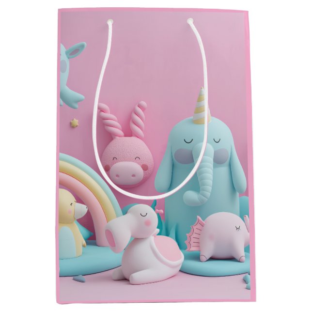 Sacola Para Presentes Média Animais com sono a rosa (Frente)