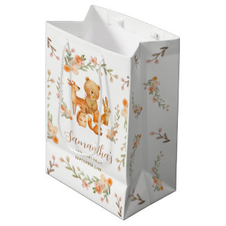 Sacola Para Presentes Média Animais da Floresta em Aquarela para 1º Aniversári