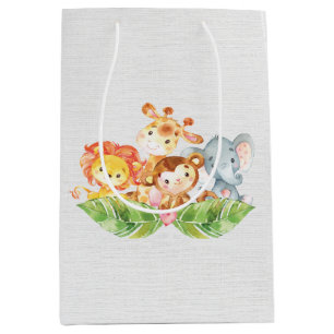 Sacola Para Presentes Média Animais da Selva de Bebê Doce