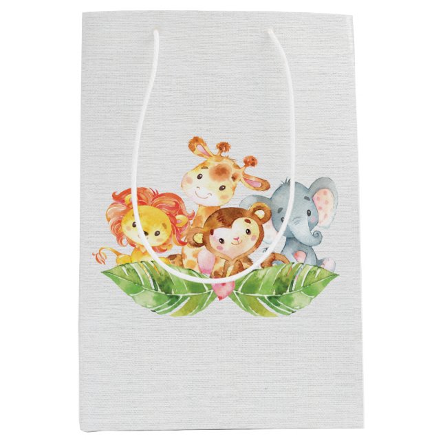 Sacola Para Presentes Média Animais da Selva de Bebê Doce (Frente)
