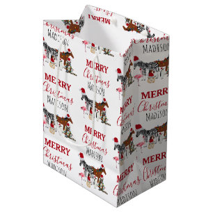 Sacola Para Presentes Média Animais de Natal Engraçados e Personalizados Luzes