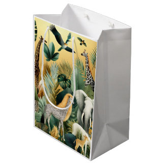 Sacola Para Presentes Média Animais e aves exóticos contemporâneos 1 ouro