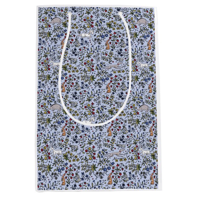 Sacola Para Presentes Média Animais medievais moinhos de pulgas saco azul de p (Frente)