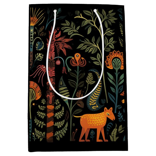 Sacola Para Presentes Média Animais misteriosos de fantasia em preto (Frente)