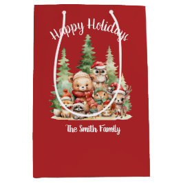 SACOLA PARA PRESENTES MÉDIA ANIMAIS RÚSTICOS DE NATAL DE MADEIRA