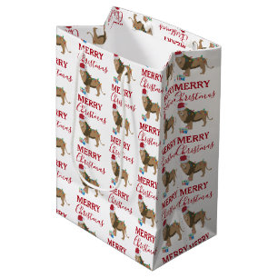 Sacola Para Presentes Média Animal engraçado do Leão de Natal com Papai Noel