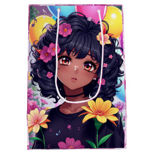 Sacola Para Presentes Média Anime Girl of Color Birthday