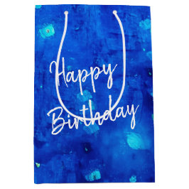 Sacola Para Presentes Média Aniversário Azul Neon Espaço Exterior