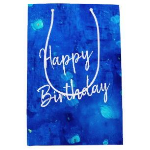 Sacola Para Presentes Média Aniversário Azul Neon Espaço Exterior