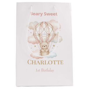 Sacola Para Presentes Média Aniversário Beary Sweet de Balão de Ar Quente