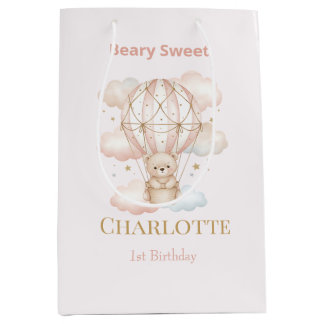 Sacola Para Presentes Média Aniversário Beary Sweet de Balão de Ar Quente