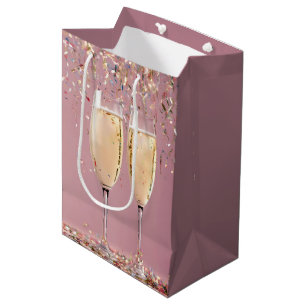 Sacola Para Presentes Média Aniversário Champagne e Confetti
