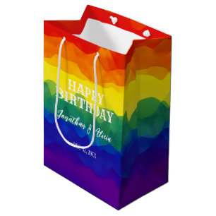 Sacola Para Presentes Média Aniversário Conjunto Colorido Arco-Íris dos Irmãos