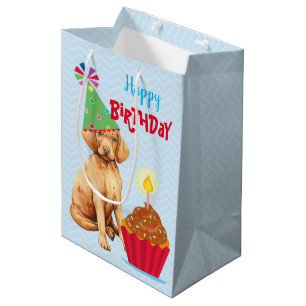 Sacola Para Presentes Média Aniversário Cupcake Vizsla Medium Gift Bag