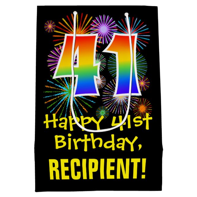 Sacola Para Presentes Média Aniversário da 41rua: Padrão Divertido de Fogos de (Verso)