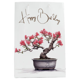 Sacola Para Presentes Média Aniversário Da Árvore Bonsai Em Pote