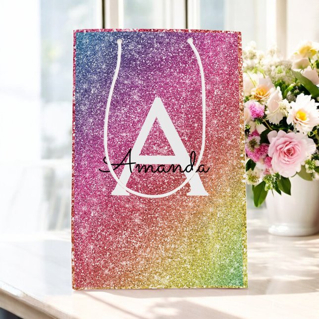 Sacola Para Presentes Média Aniversário da Brilhante Púrpura Rosa (Criador carregado)