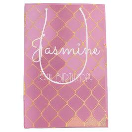 Sacola Para Presentes Média Aniversário da Garota Dourada Rosa