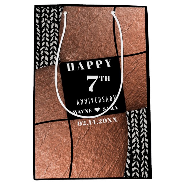 Sacola Para Presentes Média Aniversário da Lã 7 de Cobre Moderna (Frente)