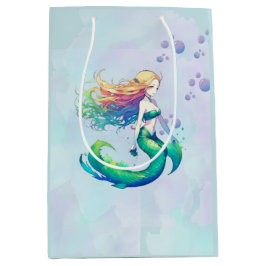 Sacola Para Presentes Média Aniversário da Sereia Roxa sob o Partido do Mar