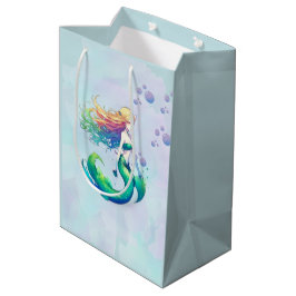 Sacola Para Presentes Média Aniversário da Sereia Roxa sob o Partido do Mar