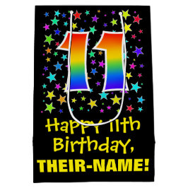 Sacola Para Presentes Média Aniversário de 11: Padrão de Estrelas Coloridas e