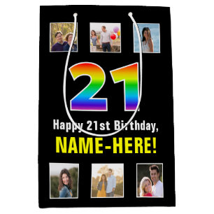Sacola Para Presentes Média aniversário de 21 anos: Arco-Íris "21", Fotos e No