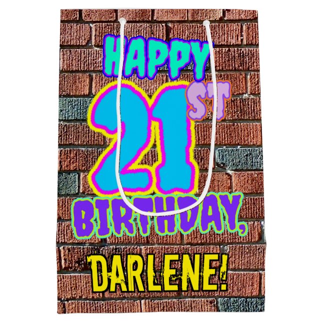 Sacola Para Presentes Média aniversário de 21 anos: Diversão, Grafite Urbano I (Verso)