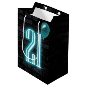 Sacola Para Presentes Média aniversário de 21 anos Neon Sign on Brick