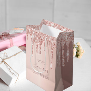 Sacola Para Presentes Média aniversário de 30 anos 30 gotas de glitter rosa do