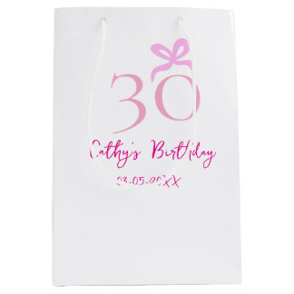Sacola Para Presentes Média ANIVERSÁRIO DE 30 ANOS laço rosa PASTEL DESENHADO 