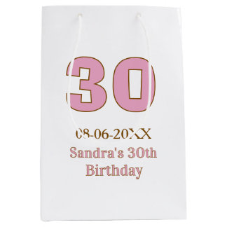 Sacola Para Presentes Média aniversário de 30 anos nome data simples mi rosa n