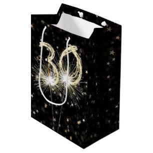 Sacola Para Presentes Média aniversário de 30 anos Sparklers a preto com estre