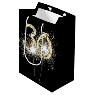 Sacola Para Presentes Média aniversário de 30 anos Sparklers em preto