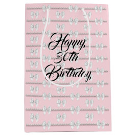 Sacola Para Presentes Média Aniversário de 30 anos Tema Pérolas Rosa Glam Tiff